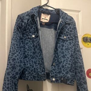 Guess Blue Leopard-Print Denim Jacket